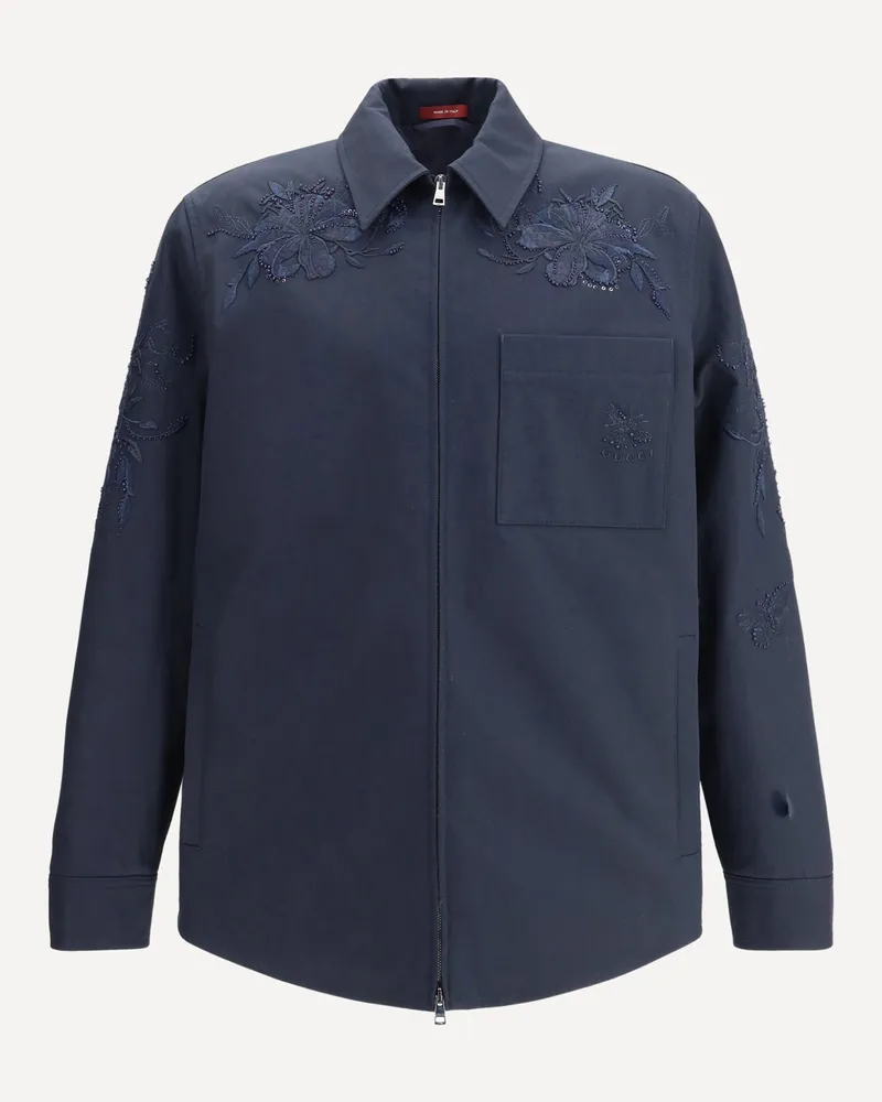 Gucci Cotton Jacket with embroidery Male Blue