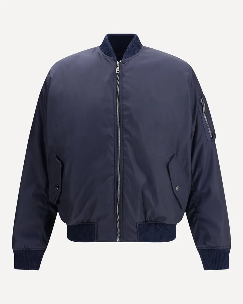 Prada Bomber Jacket with rib-knit collar Male Blue