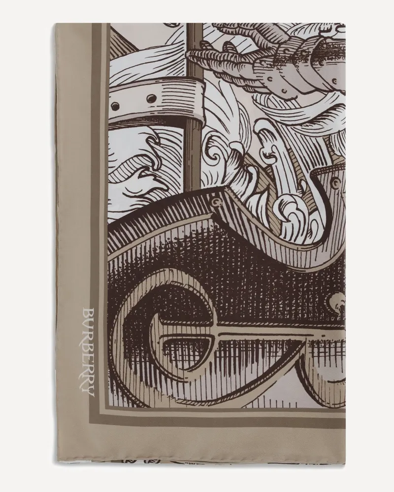 Burberry Knight Engraving print silk Scarf Male Beige