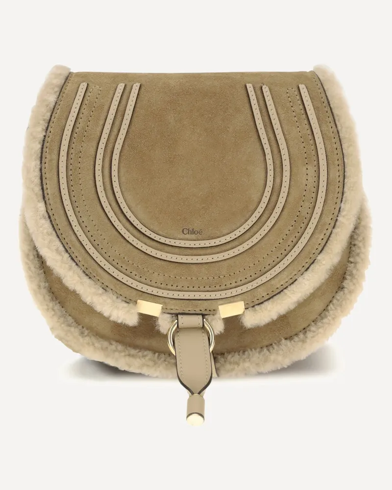 Chloé Small Saddle Marcie Shoulder Bag in suede and shearling Female Beige