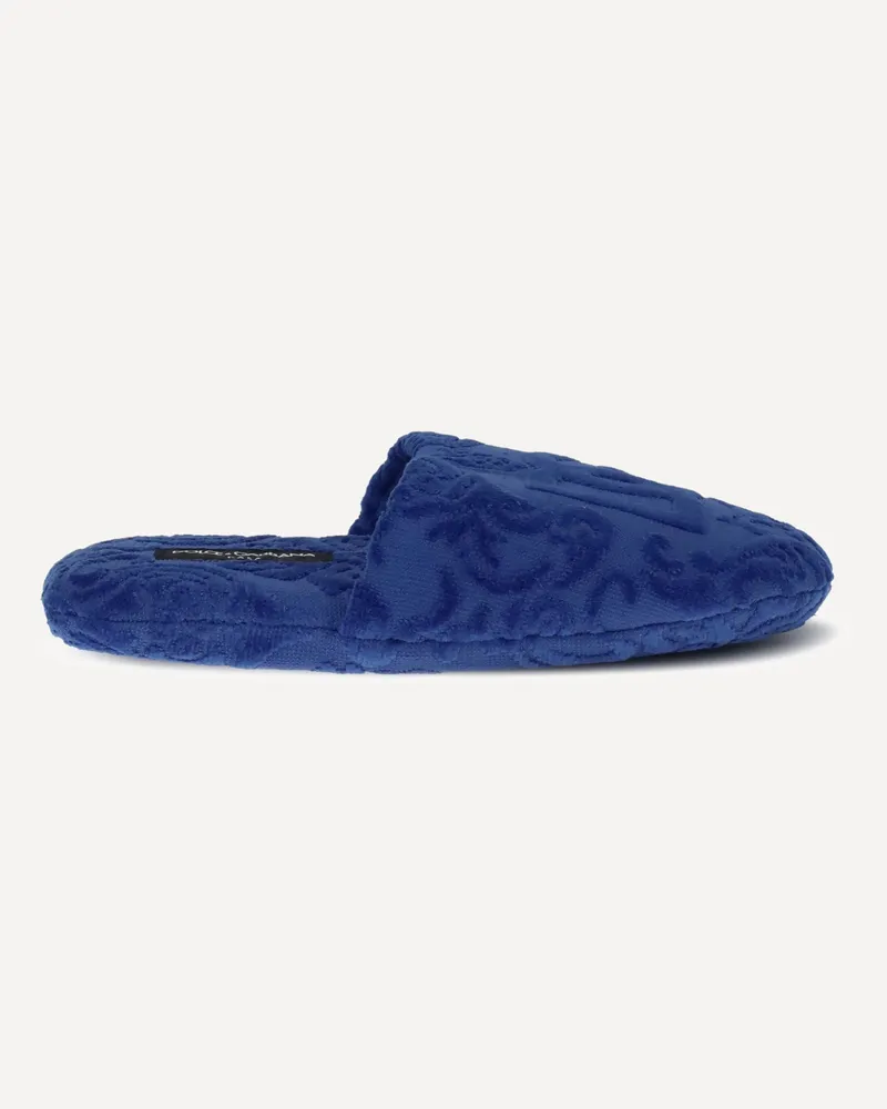 Dolce & Gabbana Jacquard cotton terry Slippers unisex Blue