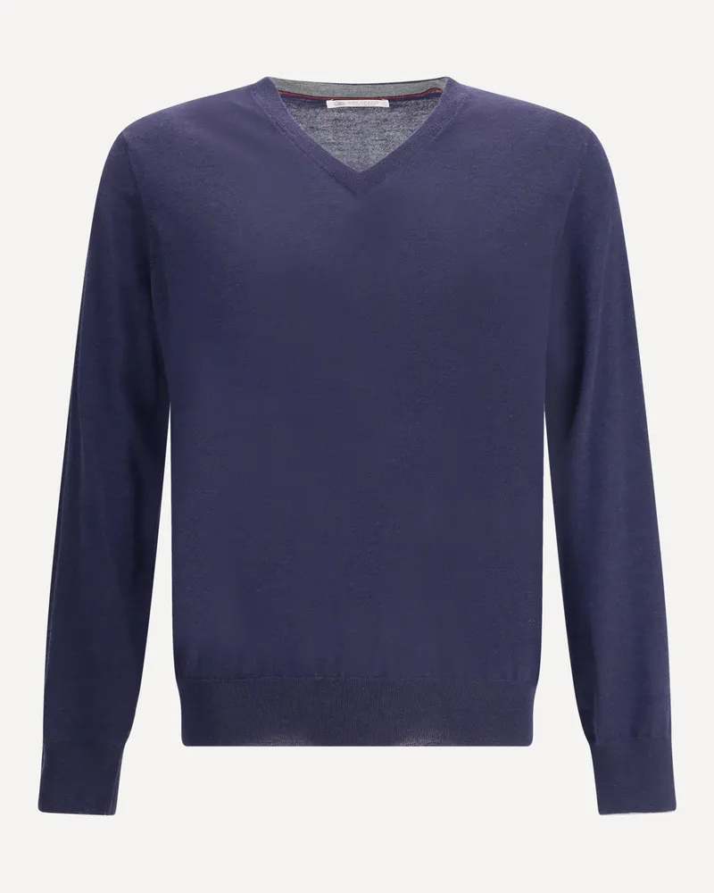 Brunello Cucinelli Ultrafine virgin wool Sweater Male Blue