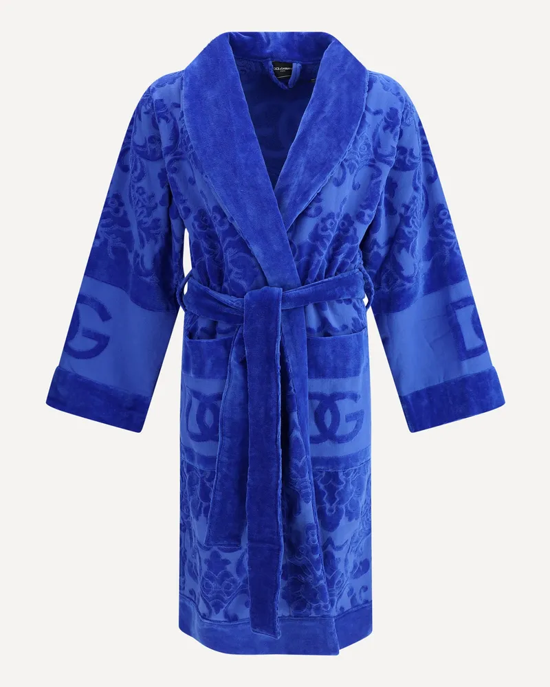 Dolce & Gabbana Cotton terry Jacquard Bathrobe unisex Blue