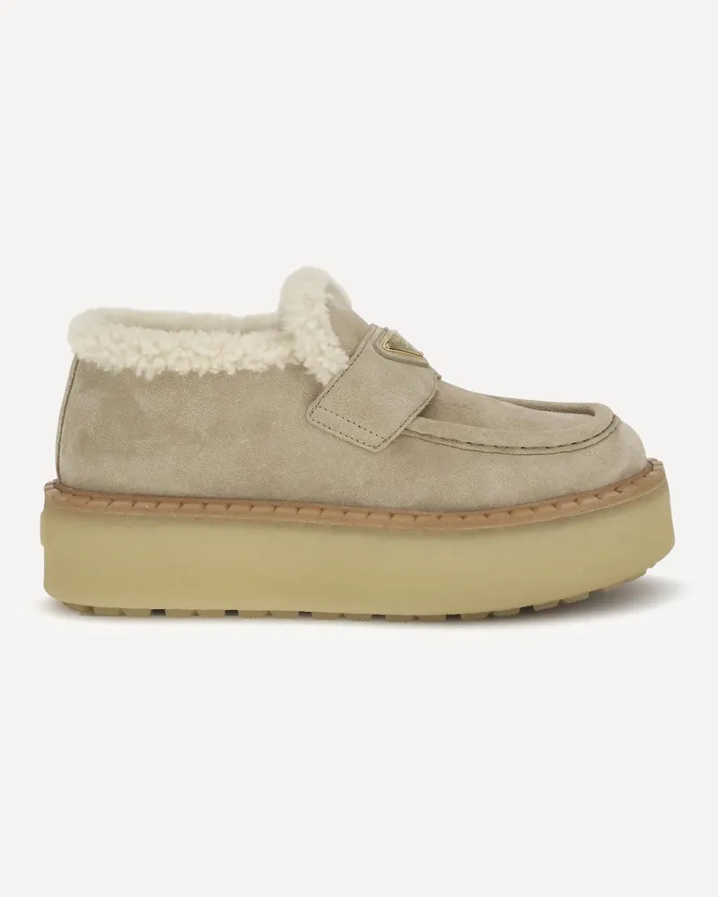 Prada Suede Loafers with shearling Female Beige