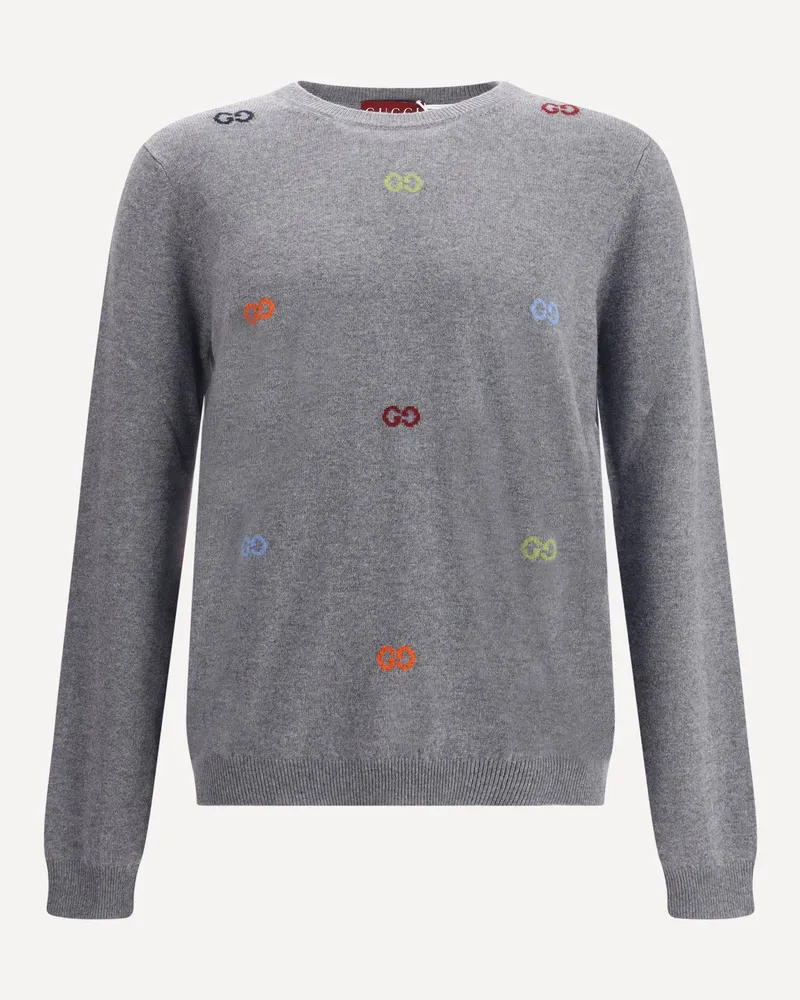 Gucci Multicolor logo cashmere Sweater Male Grey