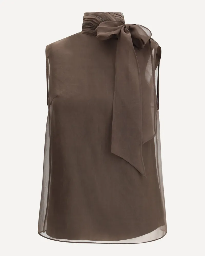 Brunello Cucinelli Crispy Silk Top with lavallière Female Brown