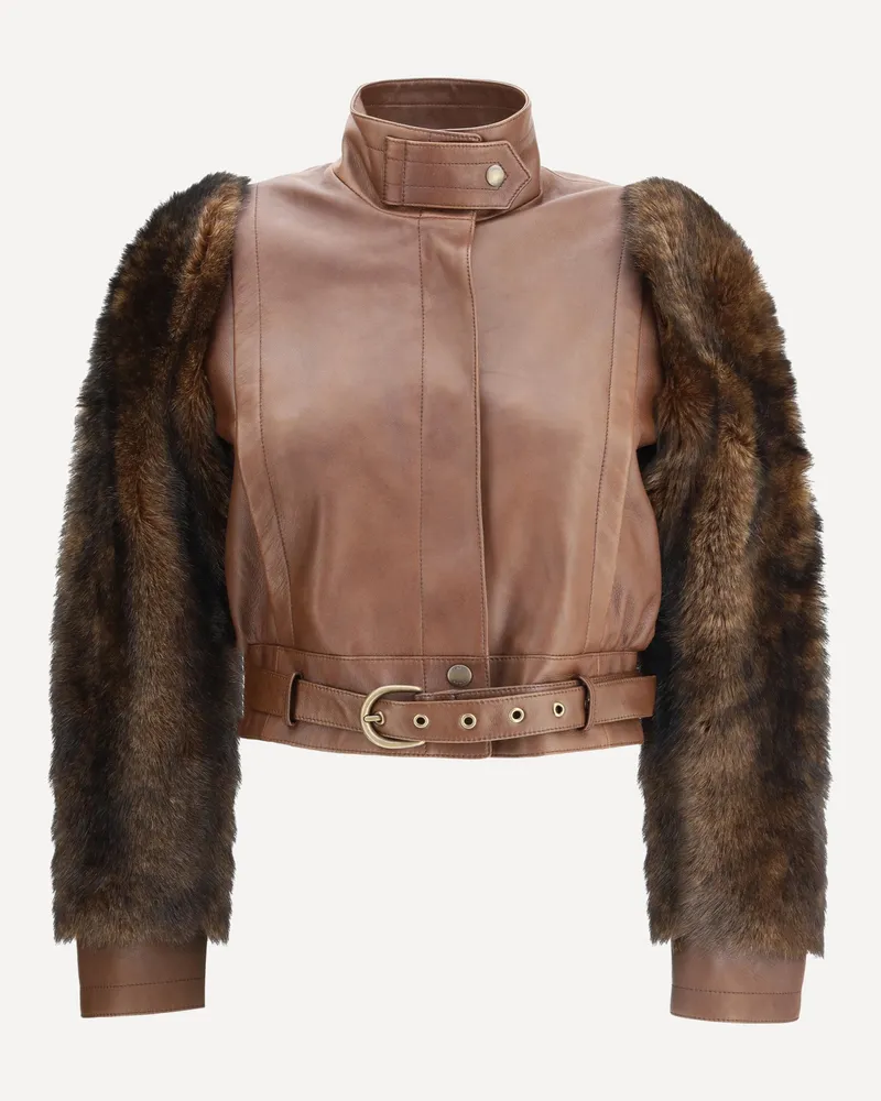 Chloé Leather and fur short Jacket Female Brown