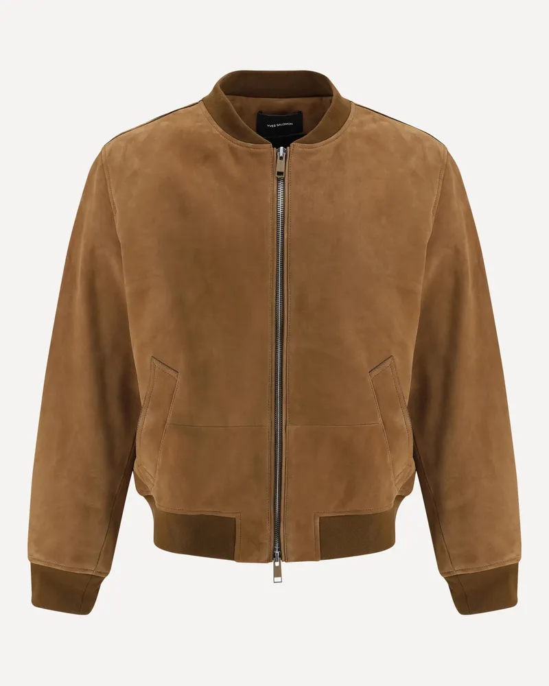 Yves Salomon Suede Bomber Jacket Male Brown