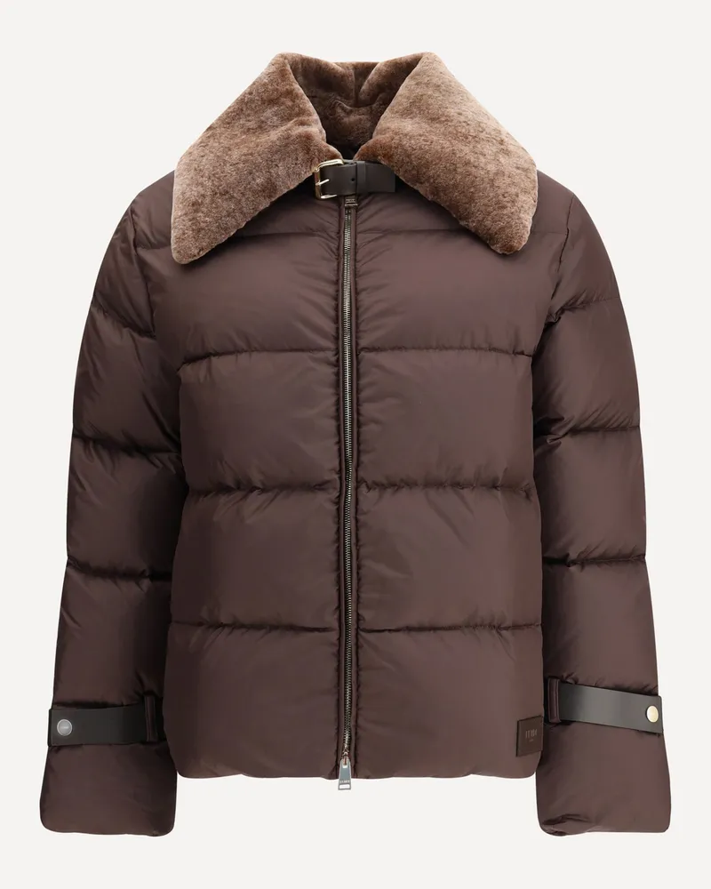 Fendi Down Jacket in Technical Fabric and Leather Female Brown