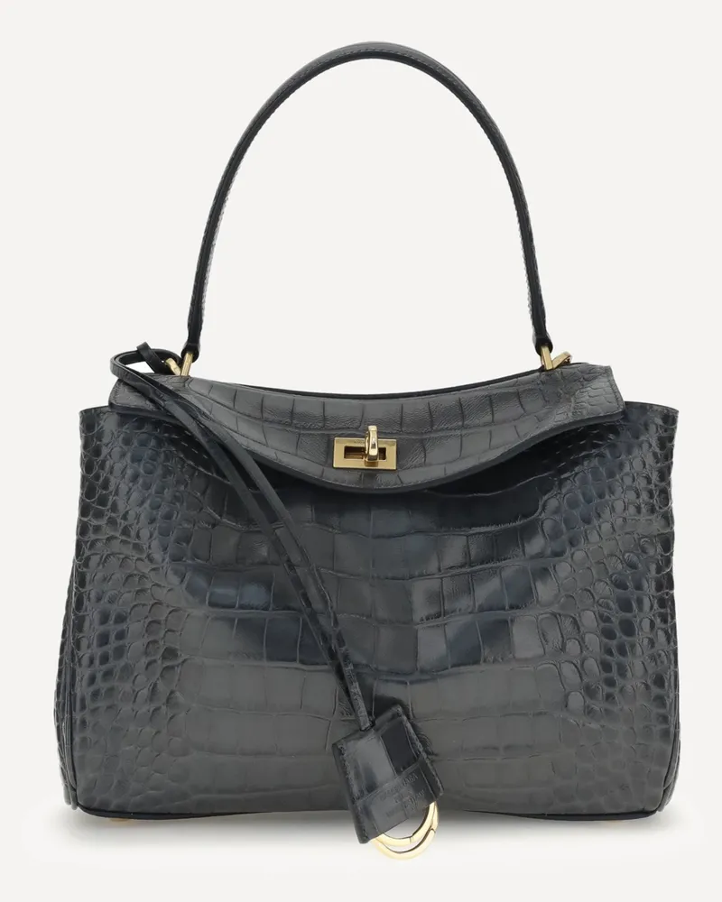 Balenciaga Rodeo Shoulder Bag in crocodile-print leather Female Black
