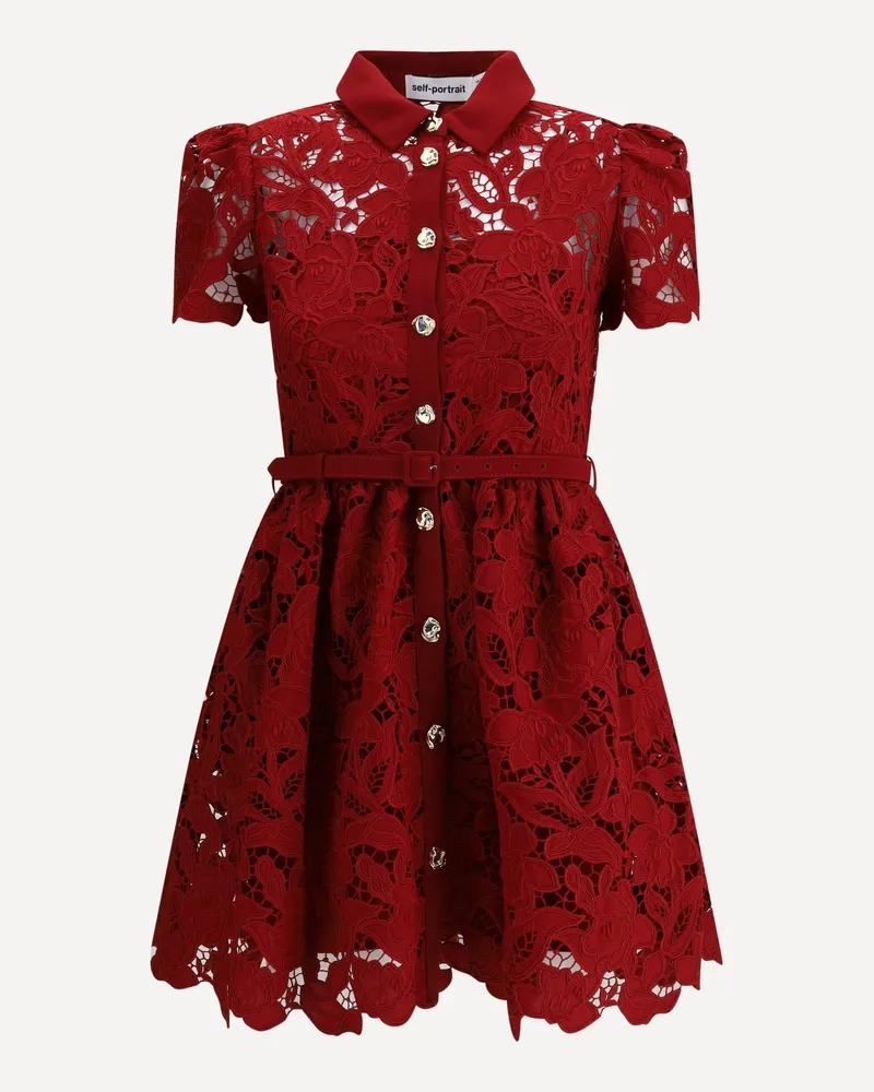 Self-Portrait Embroidered short Dress Female Bordeaux