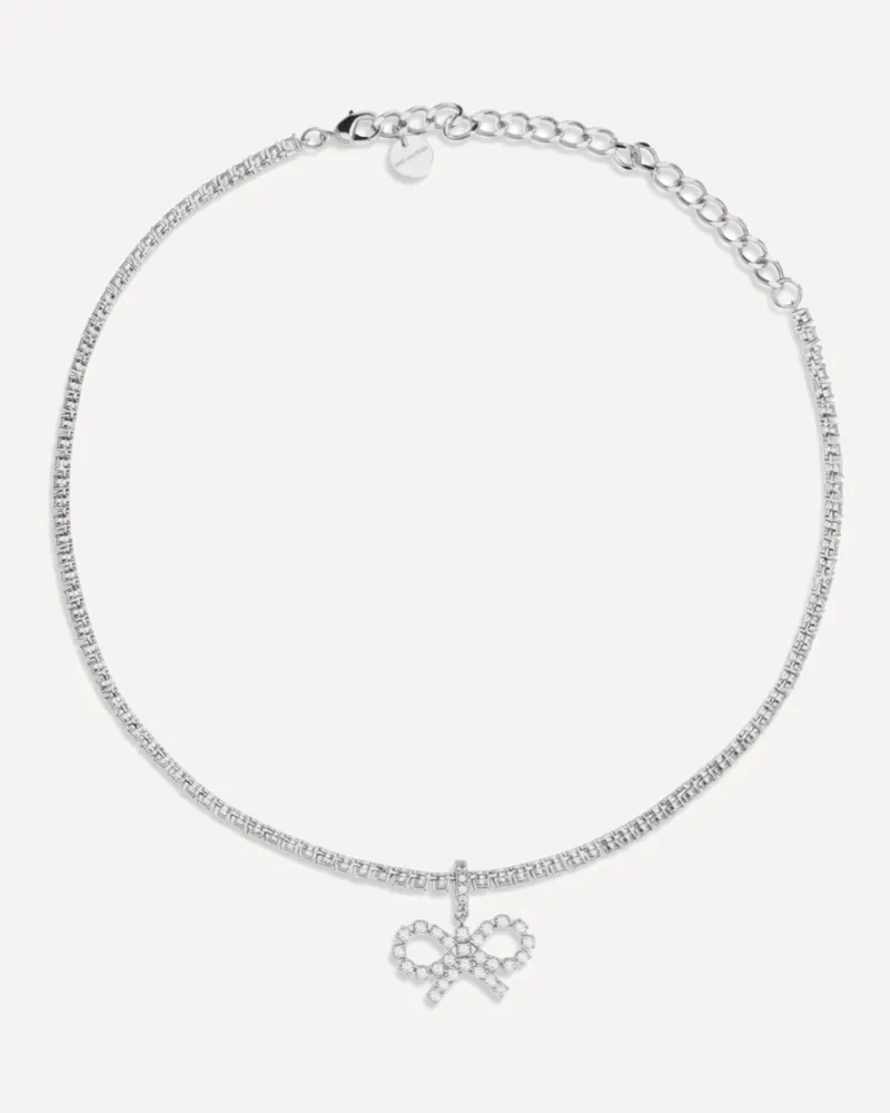 Self-Portrait Tennis necklace with bow pendant Female Silver