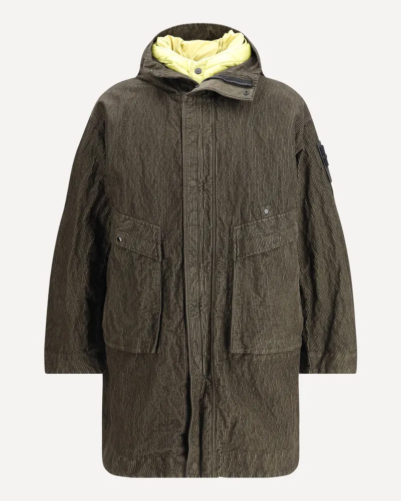 Stone Island Wrinkled Corduroy Coat with hood Male Green