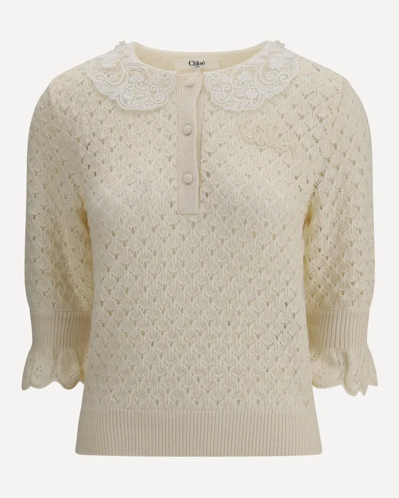 Chloé Sweater with lace collar Female Cream