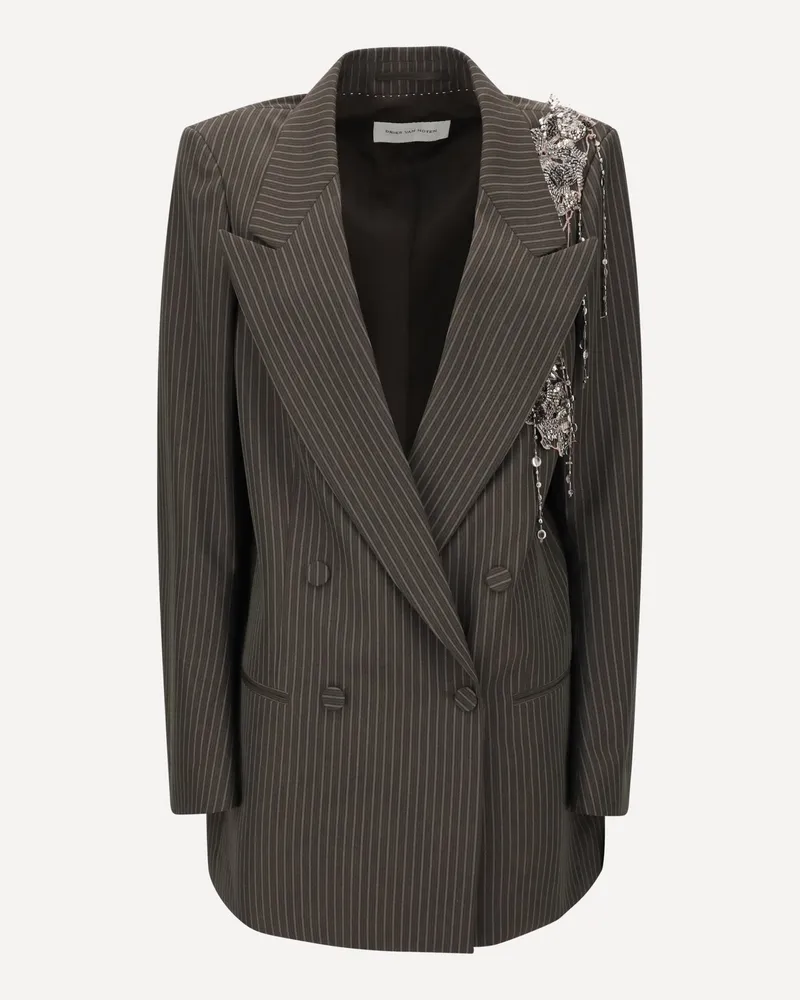 Dries van Noten Beaded striped Blazer Female Khaki