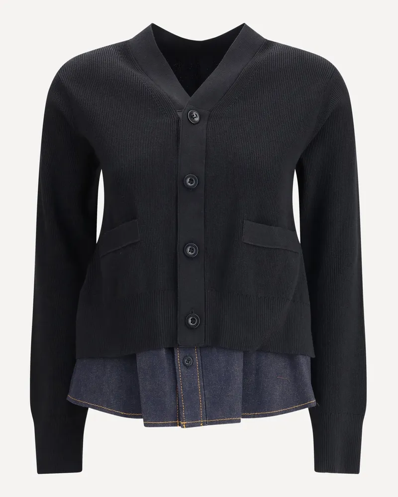 Sacai Cardigan with denim panel Female Black