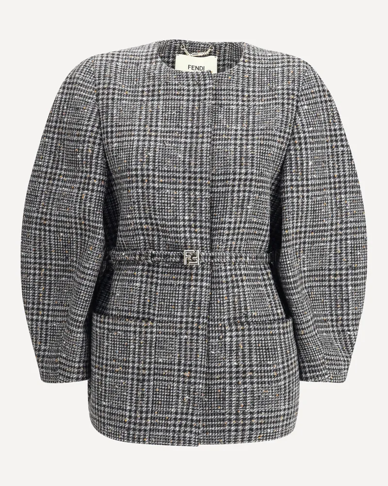 Fendi Wool and cotton tweed Blouson Jacket Female Grey