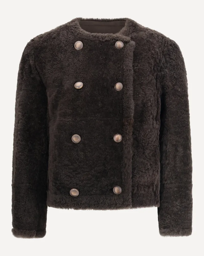 Brunello Cucinelli Reversible cropped Caban in fuzzy Shearling Female Brown