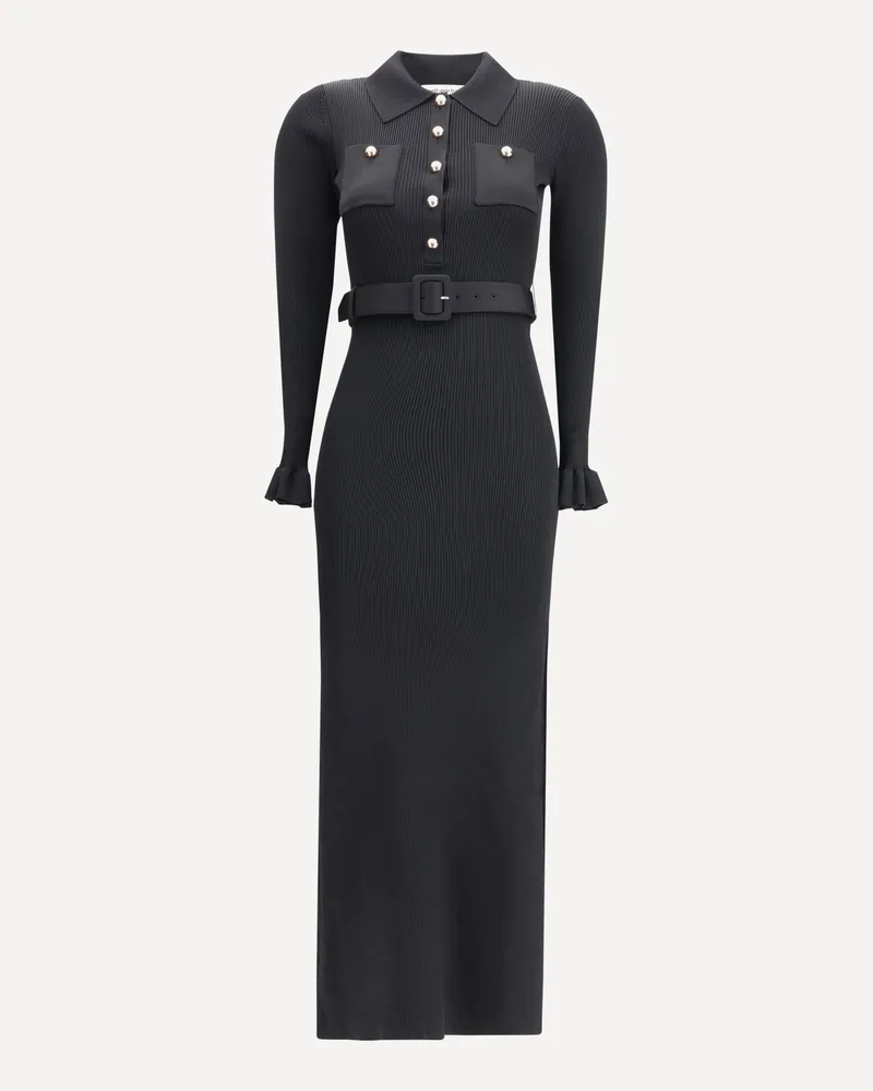 Self-Portrait Long ribbed Dress Female Black