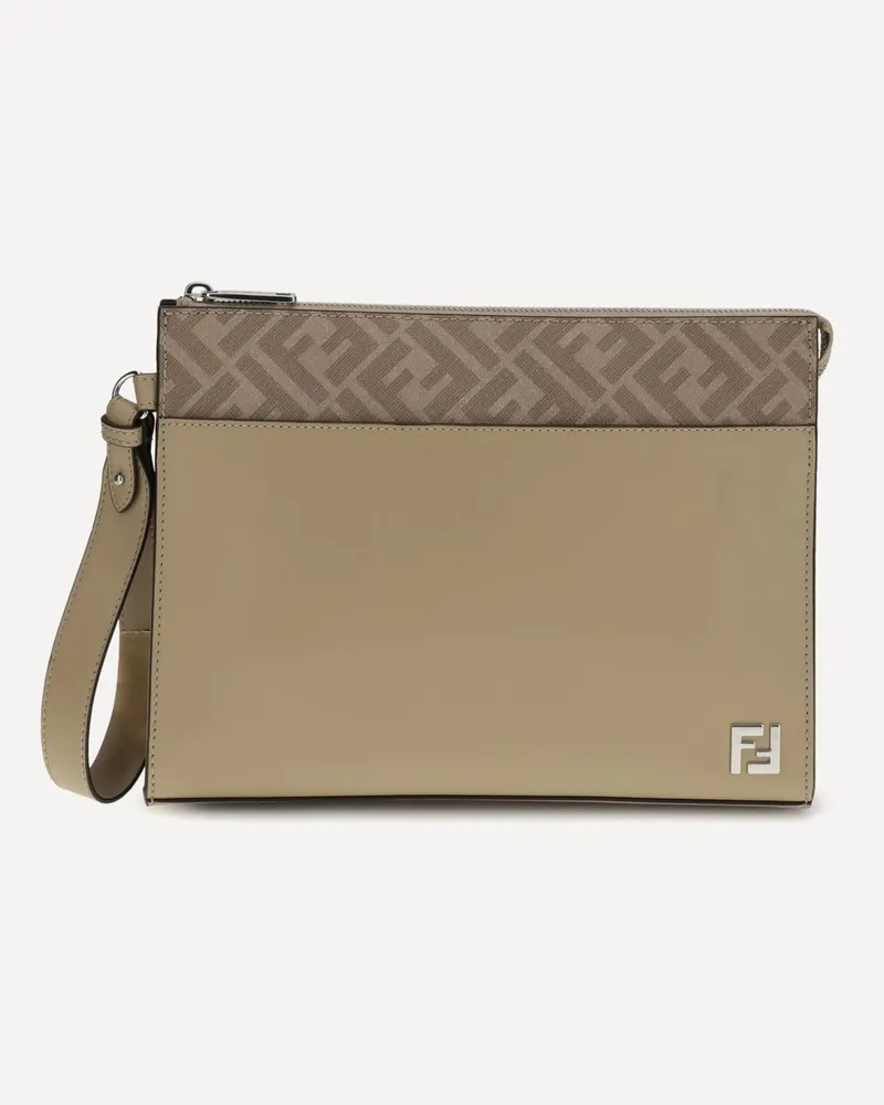 Fendi Leather and FF canvas Clutch Male Beige
