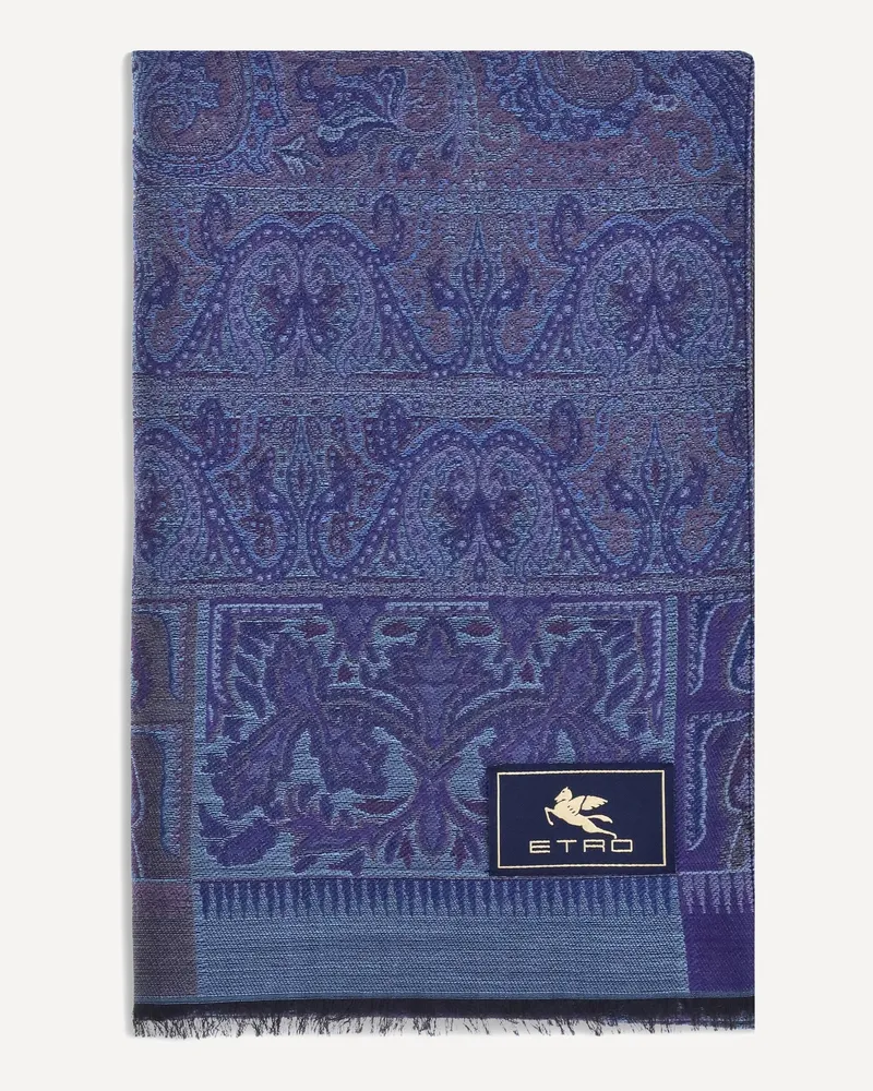 Etro jacquard wool and silk Scarf Male Blue