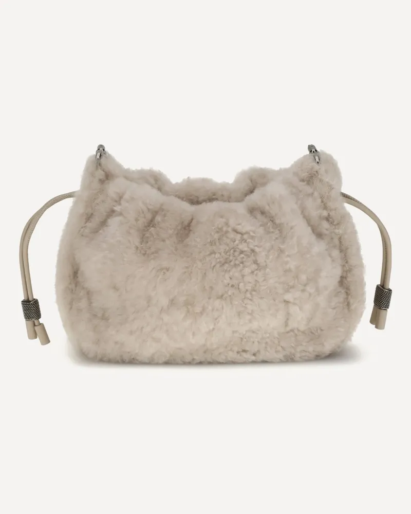 Brunello Cucinelli Mellow mini shearling Shoulder Bag Female Grey