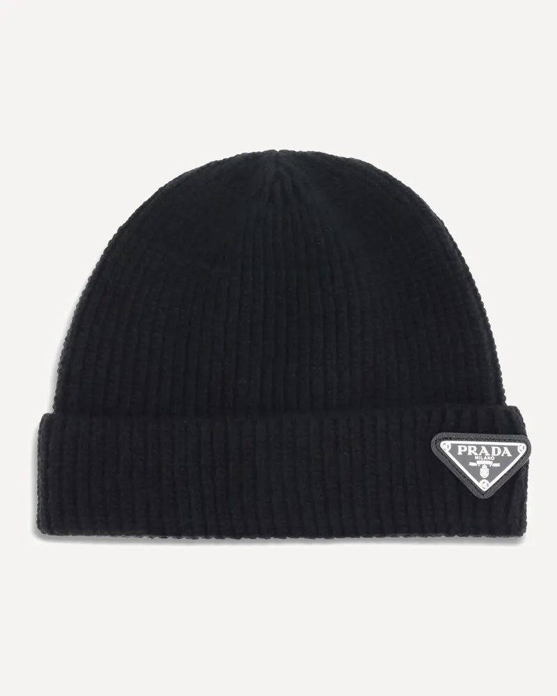 Prada Beanie Hat with logo Male Black