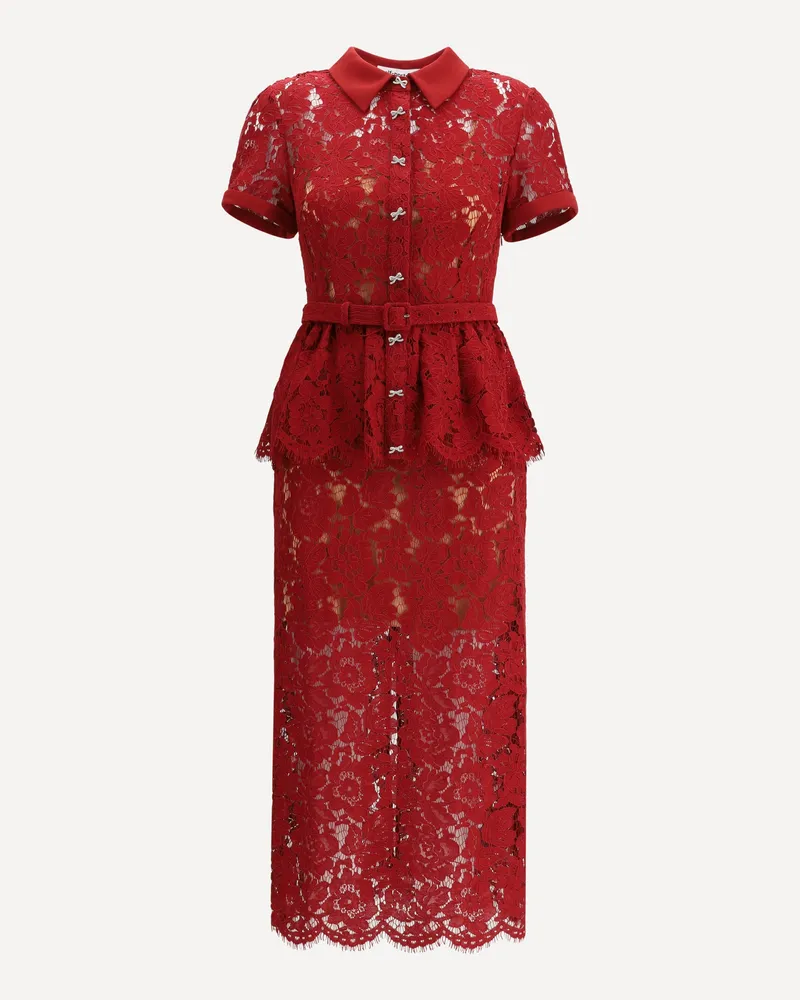 Self-Portrait Lace midi Dress Female Red