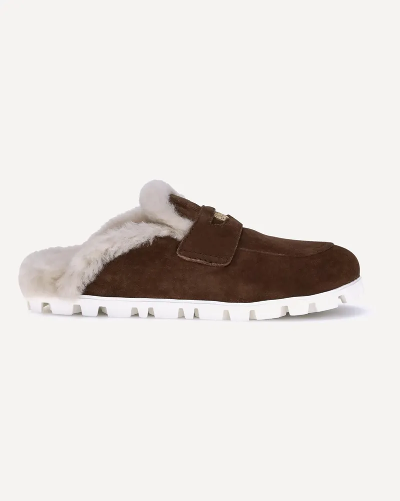 Miu Miu Shearling Mules Female Brown