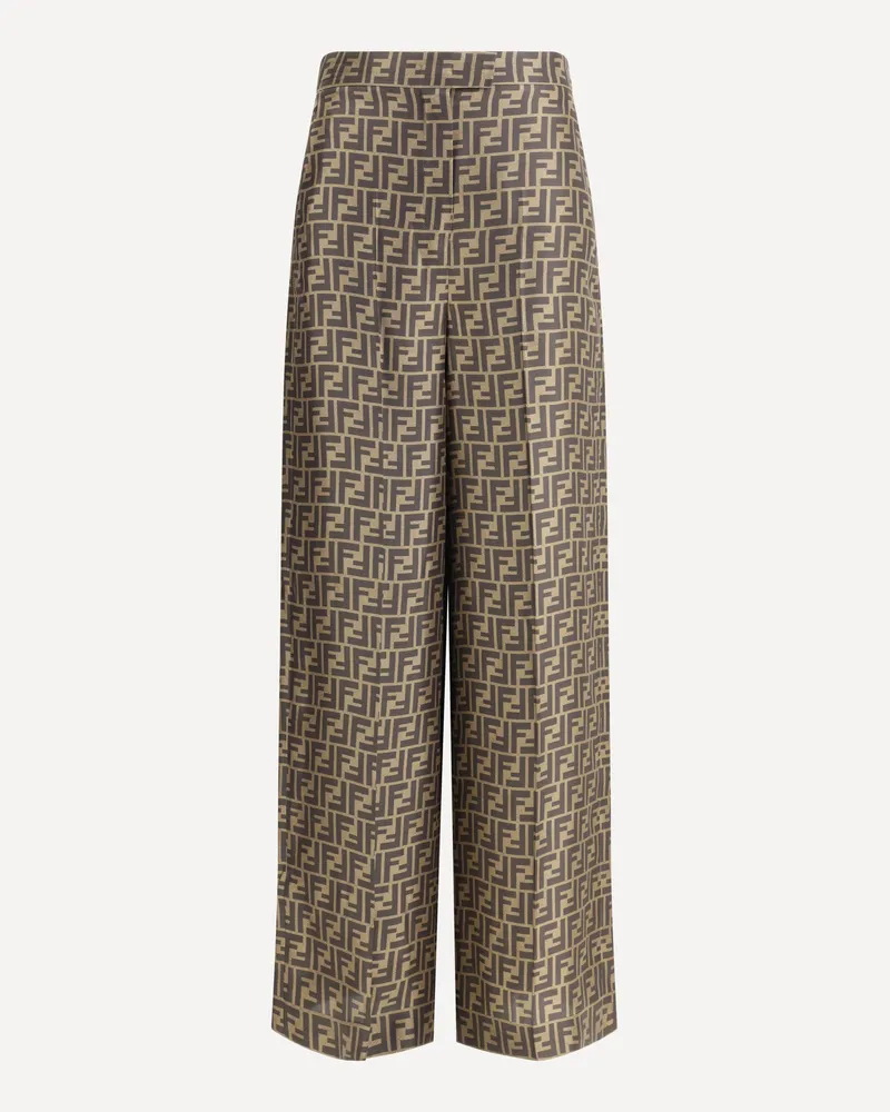 Fendi Monogram pattern silk Pants Female Brown