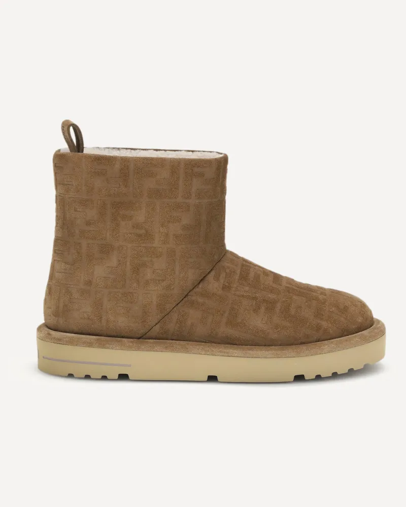 Fendi Suede Leather Ankle Boots with embossed FF motif Male Brown