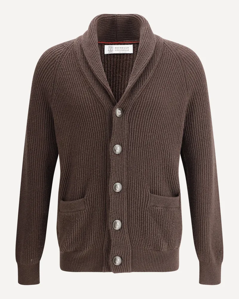 Brunello Cucinelli Ribbed Cardigan Male Brown
