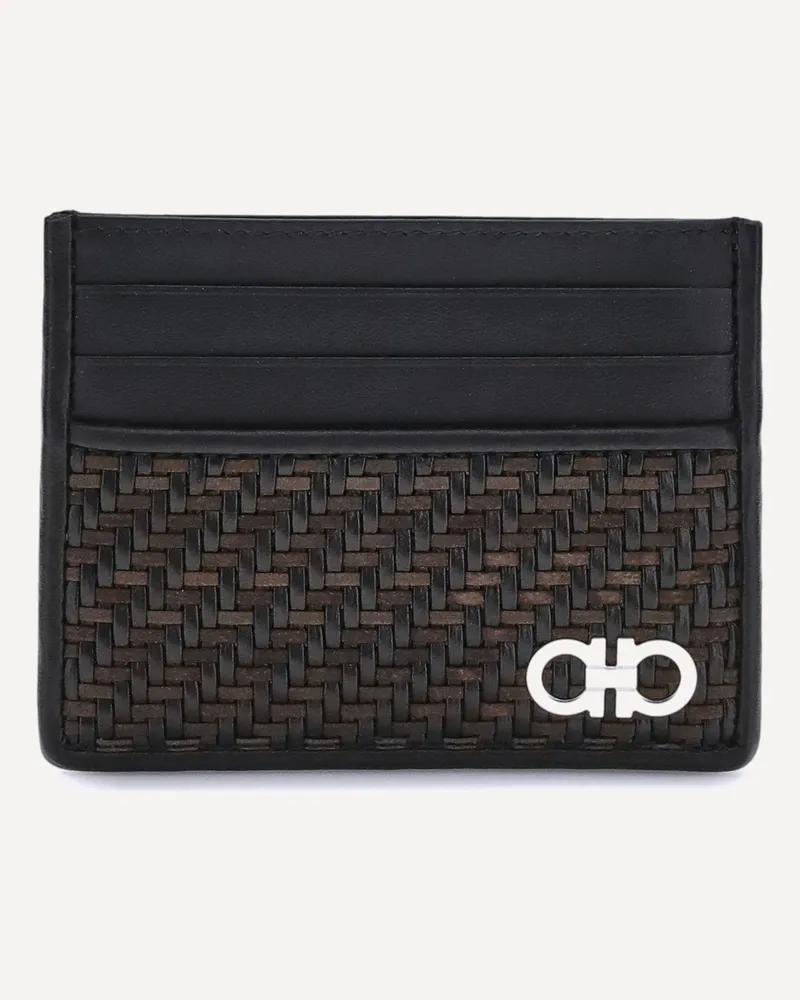 Ferragamo Woven Gancini Card Holder Male Black