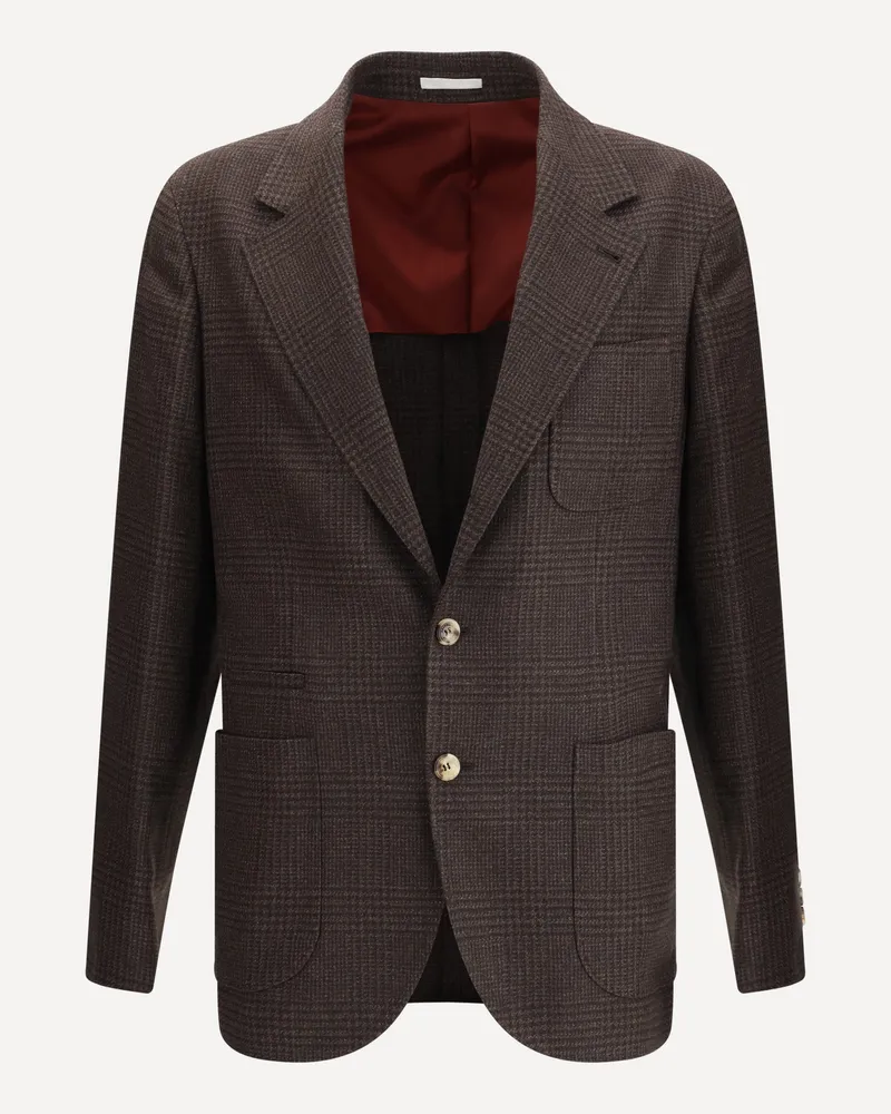 Brunello Cucinelli Prince of Wales Wool Blazer Male Brown
