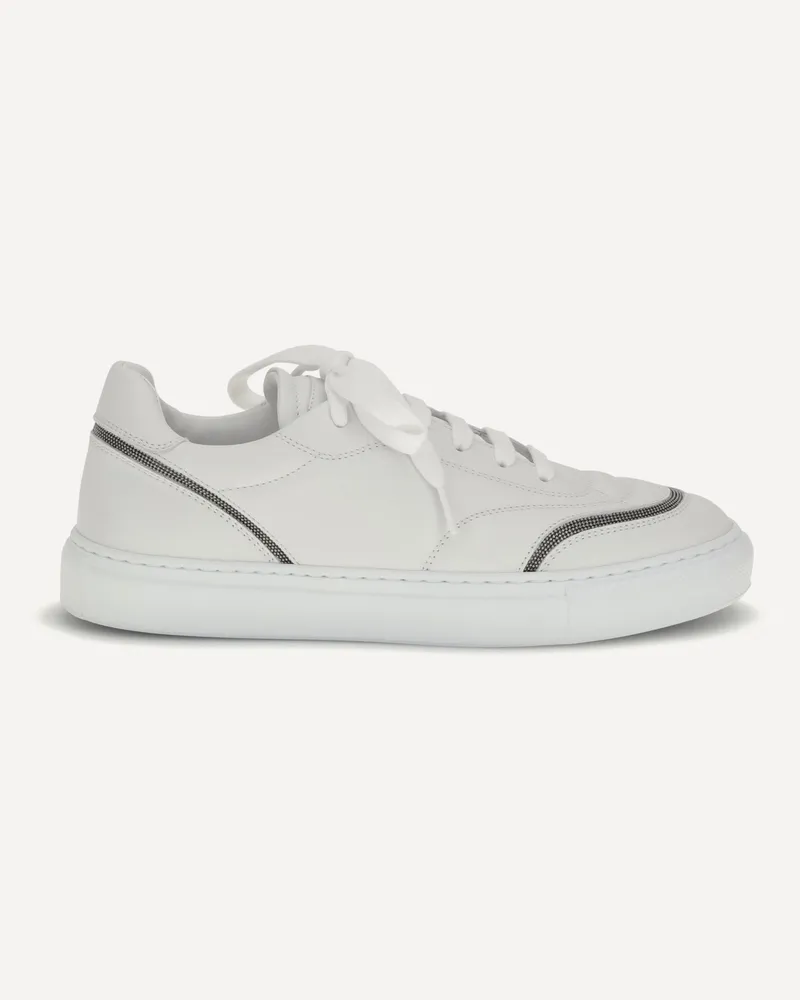 Brunello Cucinelli Leather Sneakers with Shiny Details Female White