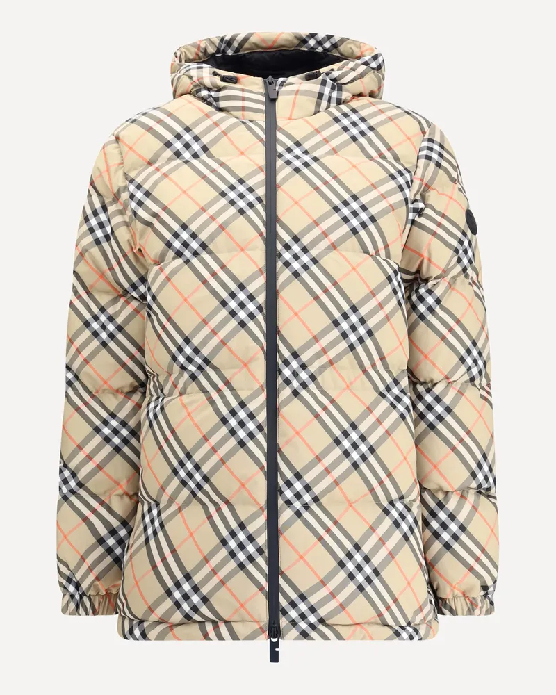 Burberry Hooded Check Down Jacket Female Beige