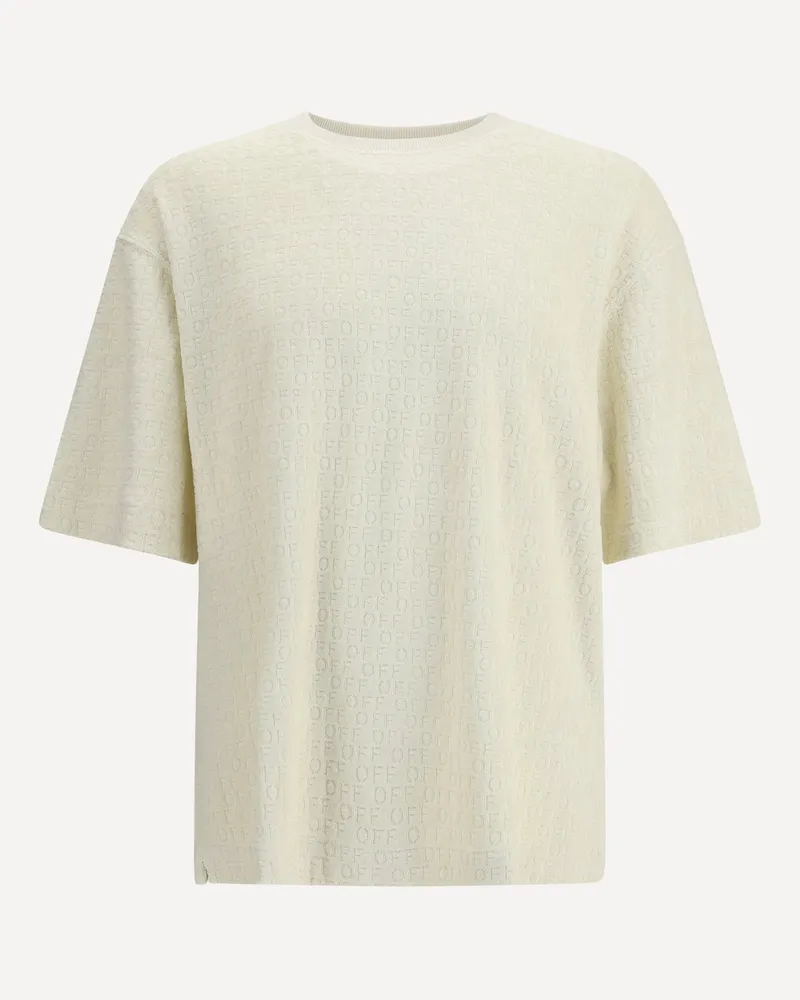 OFF-WHITE Crew Neck Short-Sleeve T-shirt with all-Over Logo Male Cream