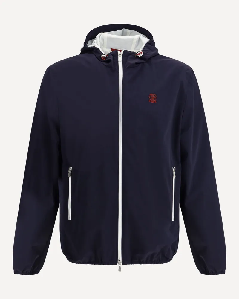 Brunello Cucinelli Waterproof Jacket with hood Male Blue