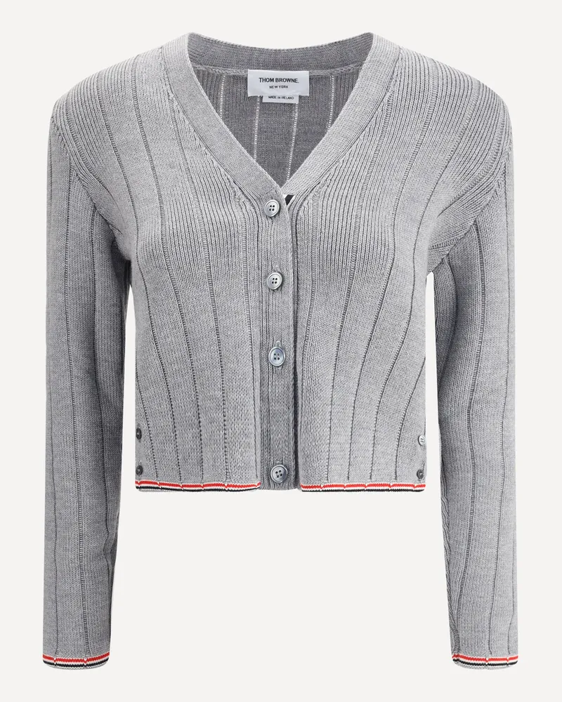 Thom Browne Ladder Full Needle Rib Stitch V Neck Car Female Grey