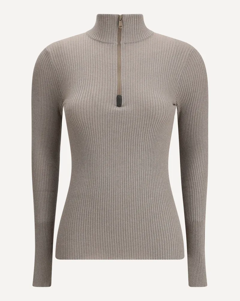 Brunello Cucinelli Zipped high neck Top Female Brown