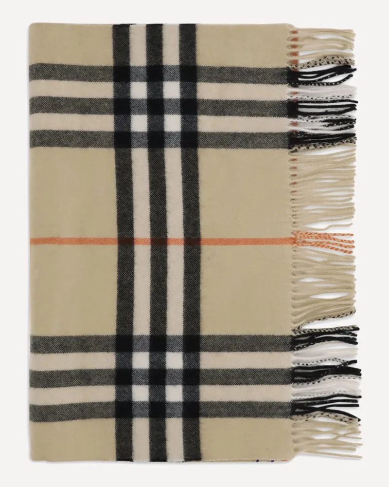 Burberry Wide Check Cashmere Scarf Female Beige