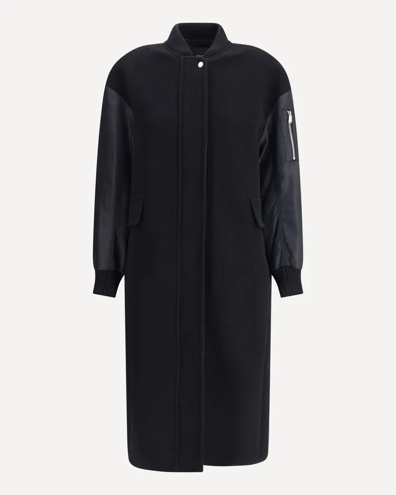 Pinko Long Coat in wool-blend cloth and technical satin Female Black