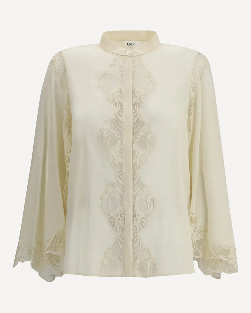 Chloé Silk georgette and lace Blouse Female Cream