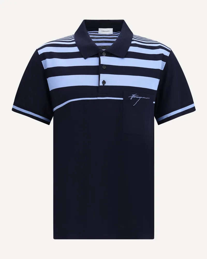 Ferragamo Striped Polo Shirt Male Blue