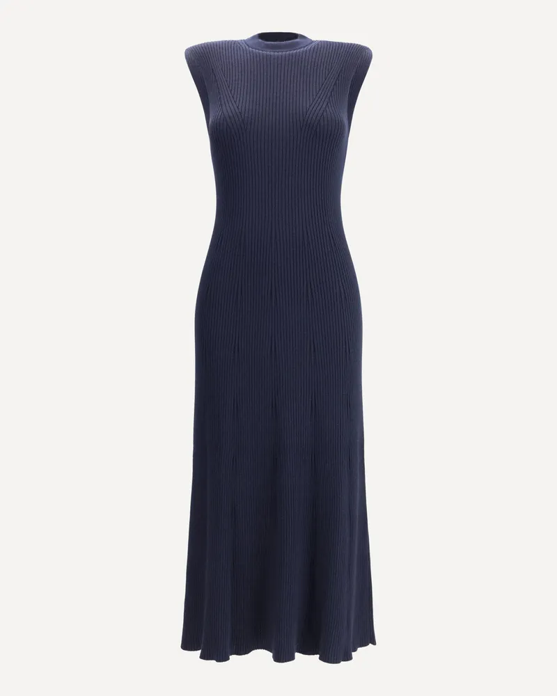 Sa Su Phi Ribbed Cashmere Silk Sleeveless Long Dress Female Blue
