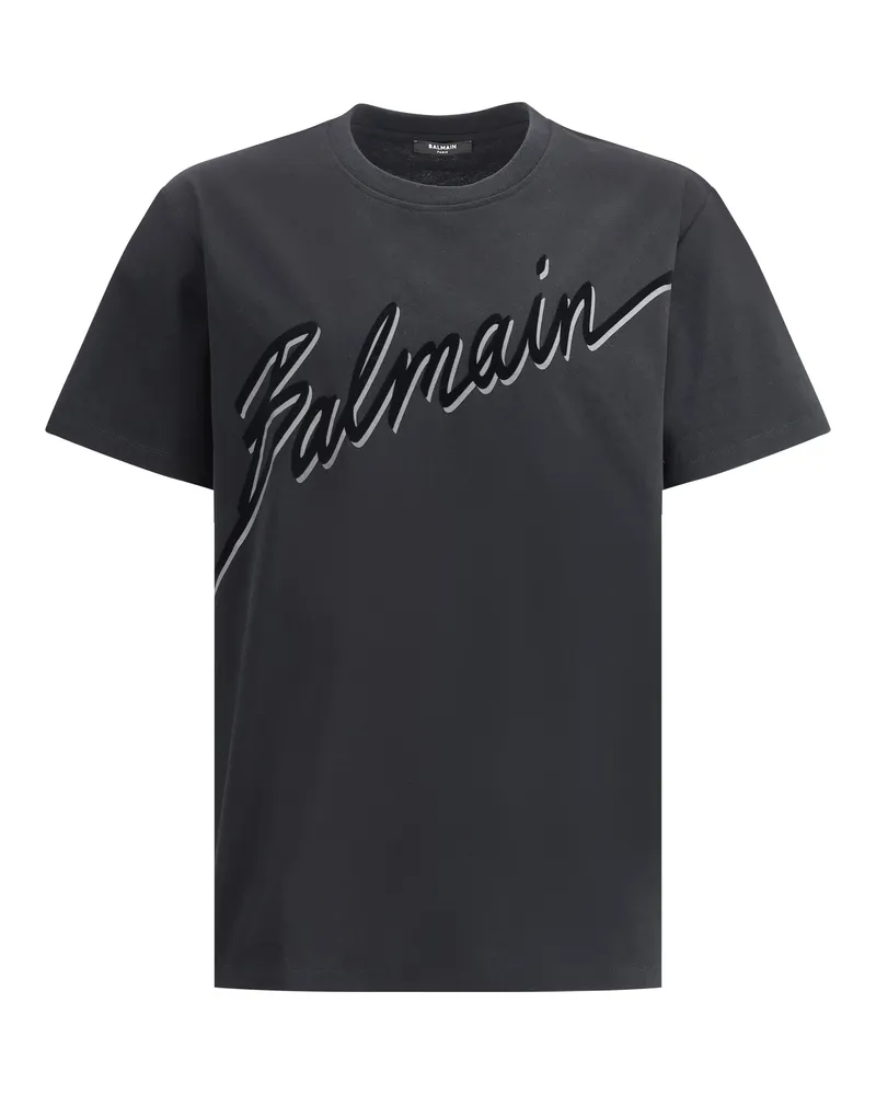Balmain Letter Flock T-shirt Noir