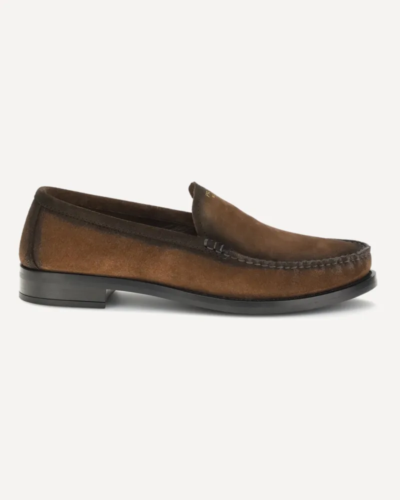 Prada Loafers with a vintage-effect in suede leather Female Brown
