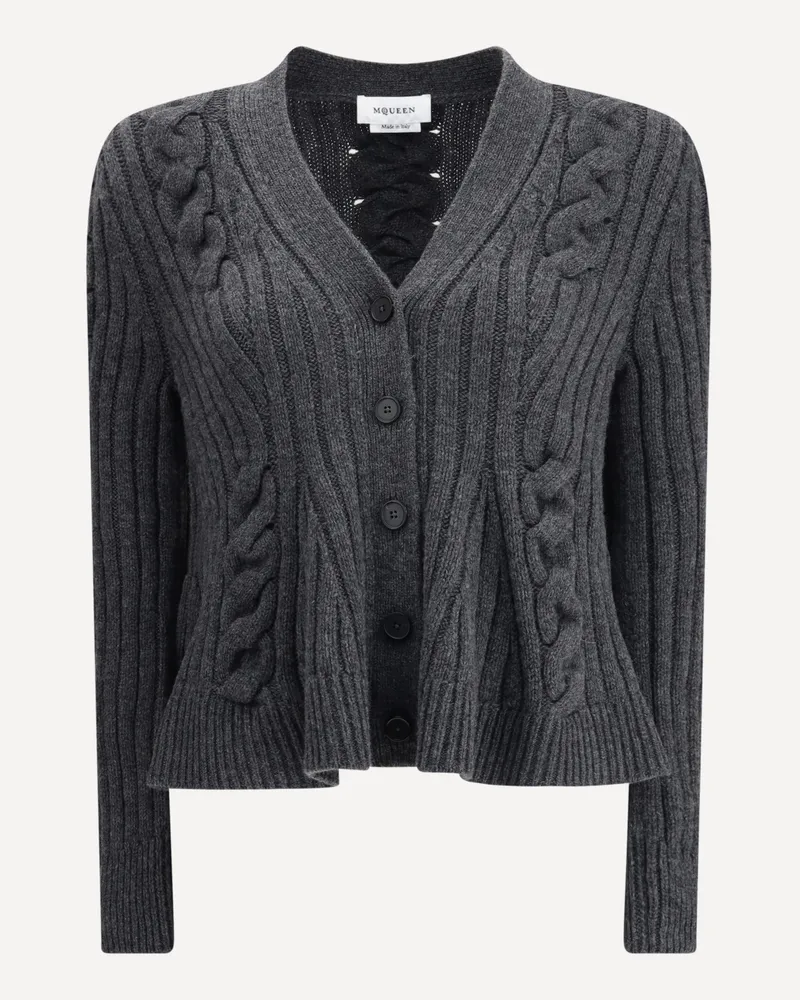 Alexander McQueen Peplum Cable Cardigan Female Grey