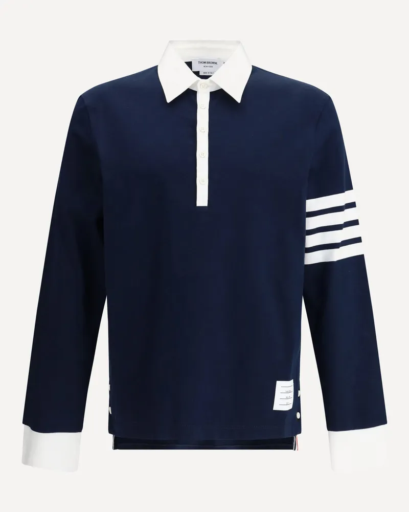 Thom Browne Cotton Polo shirt with white collar and cuffs Male Blue