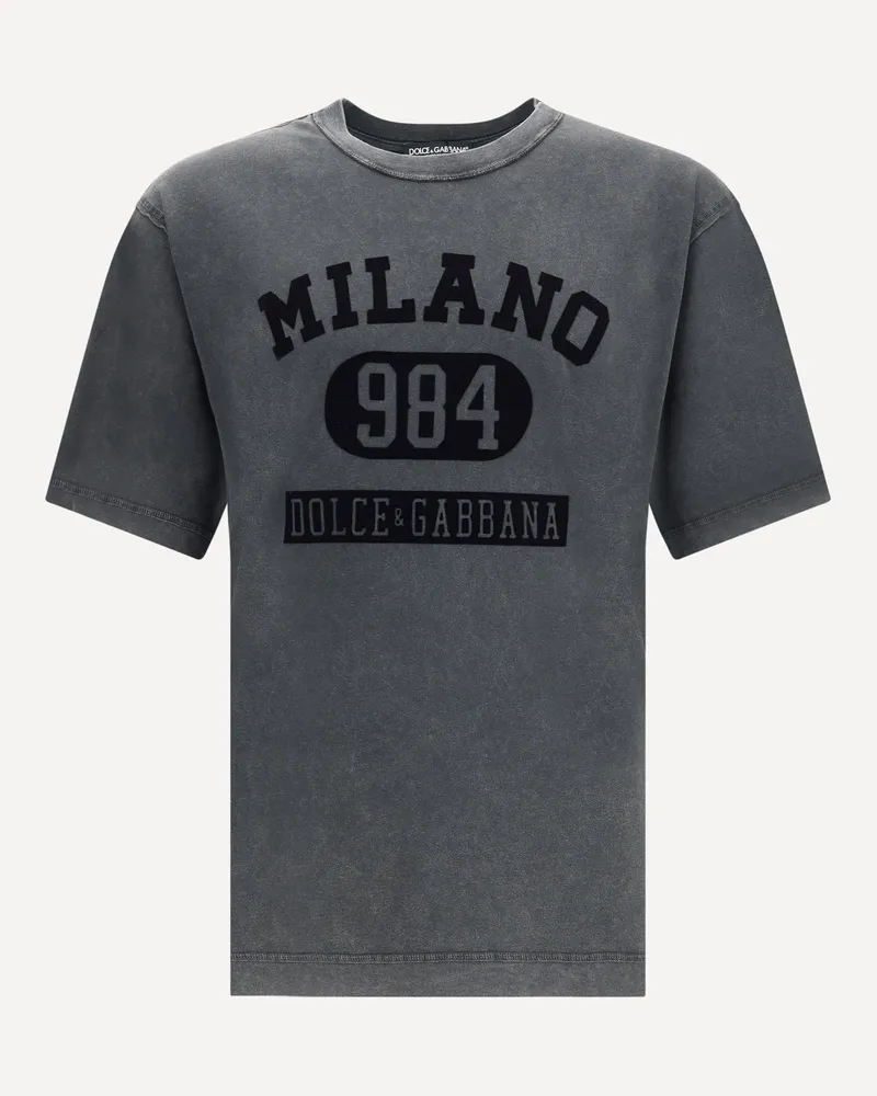 Dolce & Gabbana Cotton T-Shirt with velvety logo Male Grey